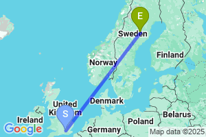 Map of the flight from London Heathrow to Lycksele Hedlunda