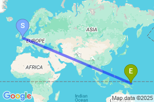 Map of the flight from London Heathrow to Manus Island