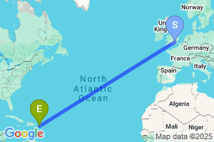 Map of the flight from London Heathrow to Mayaguez