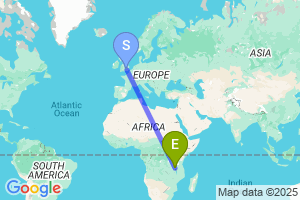 Map of the flight from London Heathrow to Mbeya