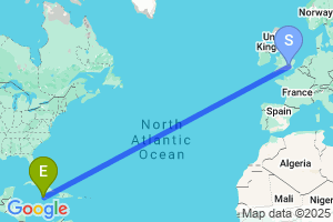 Map of the flight from London Heathrow to Montego Bay