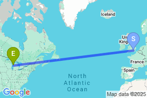 Map of the flight from London Heathrow to Manistee