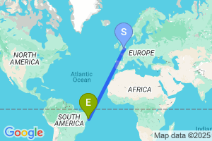 Map of the flight from London Heathrow to Maceio