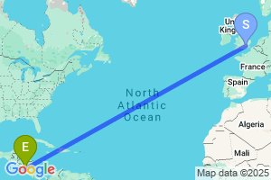 Map of the flight from London Heathrow to Managua