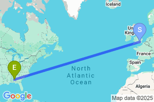 Map of the flight from London Heathrow to Montgomery