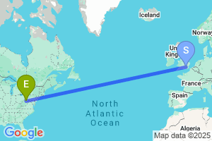 Map of the flight from London Heathrow to Morgantown