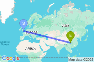 Map of the flight from London Heathrow to Mian Yang