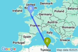 Map of the flight from London Heathrow to Monastir