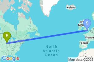 Map of the flight from London Heathrow to Moline