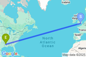 Map of the flight from London Heathrow to Monroe