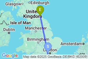 Map of the flight from London Heathrow to Durham