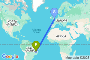 Map of the flight from London Heathrow to Montes Claros