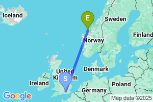 Map of the flight from London Heathrow to Molde Aro