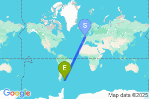 Map of the flight from London Heathrow to Stanley