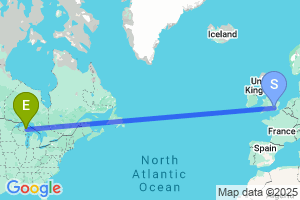 Map of the flight from London Heathrow to Marquette