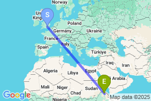 Map of the flight from London Heathrow to Makale