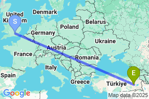 Map of the flight from London Heathrow to Mus