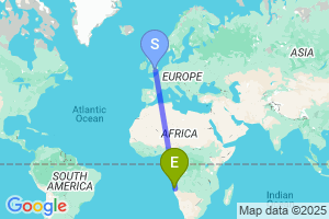 Map of the flight from London Heathrow to Namibe