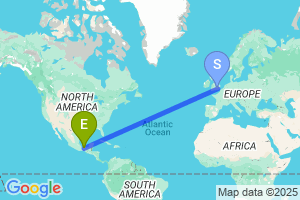 Map of the flight from London Heathrow to Minatitlan