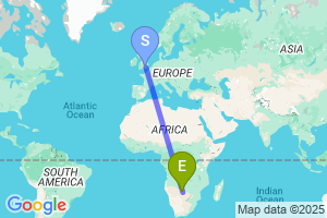 Map of the flight from London Heathrow to Maun