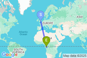 Map of the flight from London Heathrow to Franceville