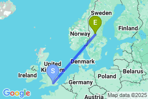 Map of the flight from London Heathrow to Mora