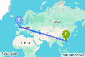 Map of the flight from London Heathrow to Meixian