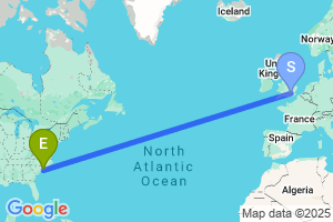 Map of the flight from London Heathrow to Myrtle Beach