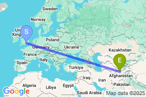 Map of the flight from London Heathrow to Mazar-I-Sharif