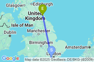 Map of the flight from London Heathrow to Newcastle