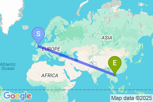 Map of the flight from London Heathrow to Sam Neua