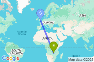 Map of the flight from London Heathrow to Ndola