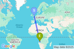 Map of the flight from London Heathrow to Huambo