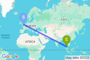 Map of the flight from London Heathrow to Nakhon Si Thammarat