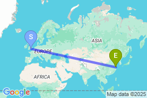 Map of the flight from London Heathrow to Nantong