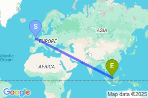Map of the flight from London Heathrow to Natuna Ranai