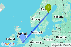 Map of the flight from London Heathrow to Ornskoldsvik