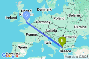 Map of the flight from London Heathrow to Ohrid