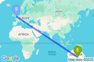 Map of the flight from London Heathrow to Olympic Dam