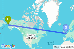 Map of the flight from London Heathrow to Nome