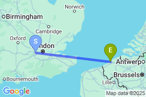 Map of the flight from London Heathrow to Ostend