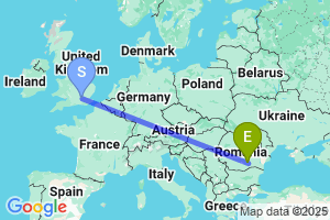 Map of the flight from London Heathrow to Bucharest Otopeni