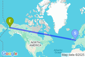 Map of the flight from London Heathrow to Kotzebue