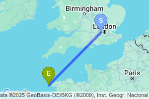 Map of the flight from London Heathrow to Ouessant