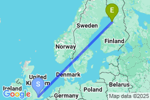 Map of the flight from London Heathrow to Oulu