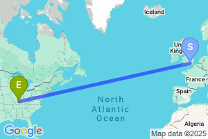 Map of the flight from London Heathrow to Owensboro