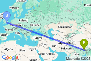 Map of the flight from London Heathrow to Paro