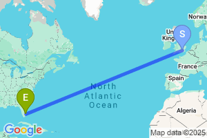 Map of the flight from London Heathrow to West Palm Beach