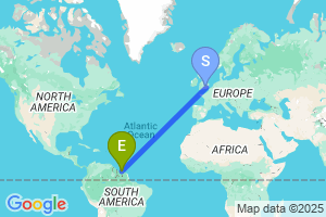 Map of the flight from London Heathrow to Paramaribo