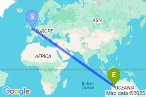 Map of the flight from London Heathrow to Paraburdoo